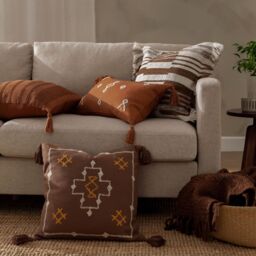 Yard Durdle 100% Cotton Embroidered Tasselled Cushion in Brown - Size: 45 cm x 45 cm - thumbnail 7