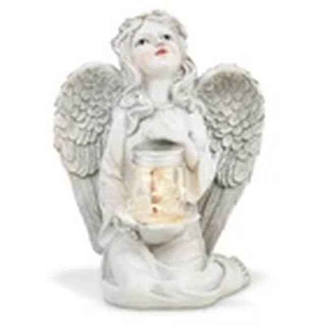 EONLION Garden Ornament Solar Fairy Angel Cherub Statue Lantern Decoration in White