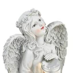 EONLION Garden Ornament Solar Fairy Angel Cherub Statue Lantern Decoration in White - thumbnail 2