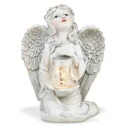EONLION Garden Ornament Solar Fairy Angel Cherub Statue Lantern Decoration in White - thumbnail 1