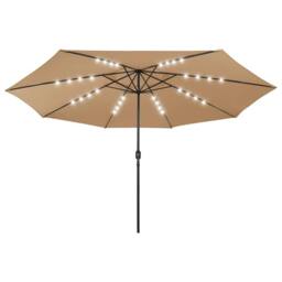 Berkfield Home Outdoor Parasol with LED Lights & Metal Pole 400 cm Taupe in Beige - thumbnail 2