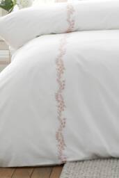 Bianca 'Camille Embroidered Floral' 200 Thread Count Cotton Duvet Cover Set in Pink - Size: King - thumbnail 4
