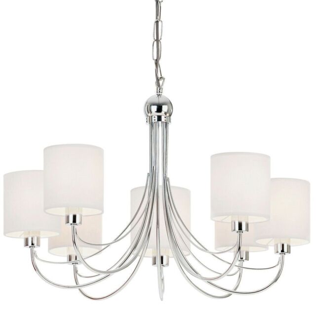 Loops Multi Light Ceiling Pendant 7 Bulb Chrome & White Shade Chandelier Modern Lamp - image 1