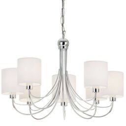 Loops Multi Light Ceiling Pendant 7 Bulb Chrome & White Shade Chandelier Modern Lamp