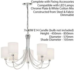 Loops Multi Light Ceiling Pendant 7 Bulb Chrome & White Shade Chandelier Modern Lamp - thumbnail 2
