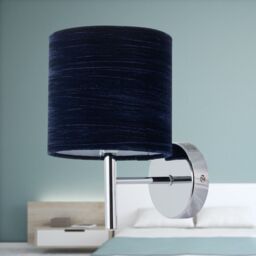 First Choice Lighting Brea - Chrome Wall Light with Navy Blue Crushed Velvet Shade in Silver - thumbnail 3