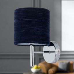 First Choice Lighting Brea - Chrome Wall Light with Navy Blue Crushed Velvet Shade in Silver - thumbnail 4