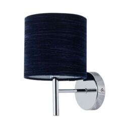 First Choice Lighting Brea - Chrome Wall Light with Navy Blue Crushed Velvet Shade in Silver - thumbnail 1