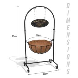"Nordara Metal Flower Planter 14"" Pot Holder Outdoor Garden Decor in Black" - thumbnail 2