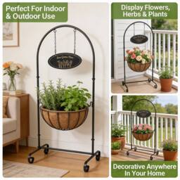 "Nordara Metal Flower Planter 14"" Pot Holder Outdoor Garden Decor in Black" - thumbnail 5