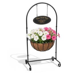 "Nordara Metal Flower Planter 14"" Pot Holder Outdoor Garden Decor in Black" - thumbnail 1