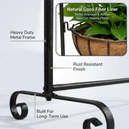 "Nordara Metal Flower Planter 14"" Pot Holder Outdoor Garden Decor in Black" - thumbnail 4