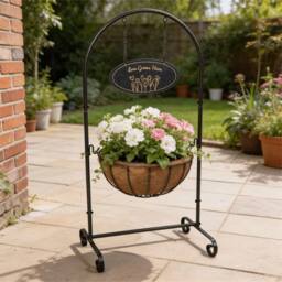 "Nordara Metal Flower Planter 14"" Pot Holder Outdoor Garden Decor in Black" - thumbnail 3