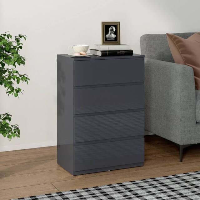 HOMCOM Bedroom Chest of Drawers, High Gloss 4 Drawers Dresser, Grey - image 1
