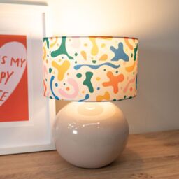 ValueLights Bosco Natural Stone Globe Ceramic Table Lamp with Abstract Shapes Lamp Shade