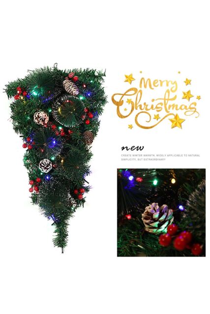 Living and Home 60cm Artificial Christmas Teardrop Swags w/ Colored String Lights Red Berry Frosted Pine Cone Hanging Pendant for Front Door, Wall - image 1