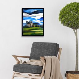 "Artery8 Wall Art Print Modern Oil Paint Doune Scottish Castle Saltire Sky Art Framed in Black - Size: W12"" x H16""" - thumbnail 2