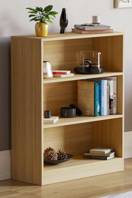 Home Discount Vida Designs Cambridge 3 Tier Low Bookcase Storage Space-saving in Light Oak - image 1