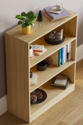 Home Discount Vida Designs Cambridge 3 Tier Low Bookcase Storage Space-saving in Light Oak - thumbnail 5