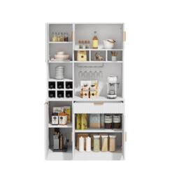 Merax Modern Tall Kitchen Pantry Cabinet with Power Outlets & Wine Storage in White - thumbnail 7
