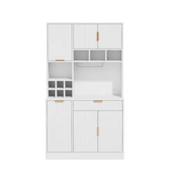 Merax Modern Tall Kitchen Pantry Cabinet with Power Outlets & Wine Storage in White - thumbnail 9