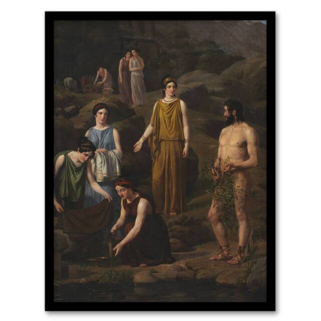 Artery8 Wilhelm Marstrand Nausicaa Brings Odysseus Clothes Framed Art Print in Green - Size: A4 - image 1