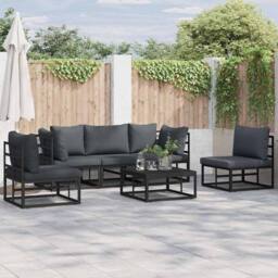 Berkfield Home Garden Sofa Set 6 pcs Black 70 x 70 x 32 cm Aluminium - thumbnail 2