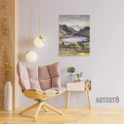 "Artery8 Thirlmere Watercolour Landscape Paul Nash Canvas Wall Art Print - Size: W12"" x H16""" - thumbnail 3