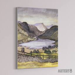 "Artery8 Thirlmere Watercolour Landscape Paul Nash Canvas Wall Art Print - Size: W12"" x H16""" - thumbnail 2