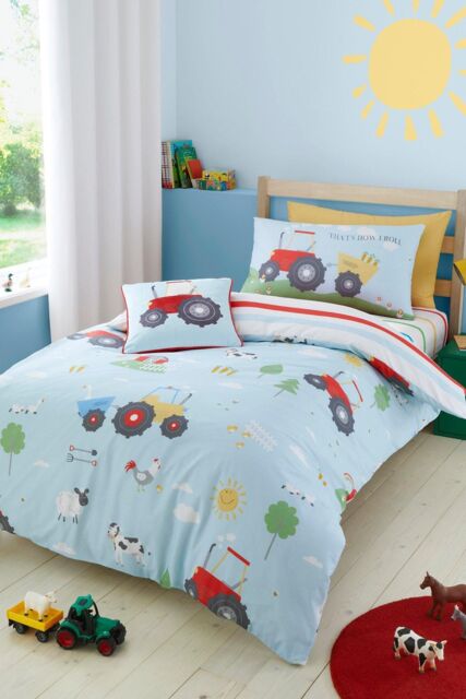 Bedlam 'Farmyard Friends' Easy Care Reversible Duvet Cover Set in Blue - Size: Single - image 1