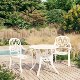 3 Piece Bistro Set Cast Aluminium White - thumbnail 1