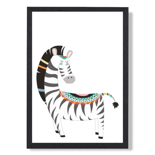 ARTZE Zebra Tribal Animal Framed Print SIZE: A4 with Black Frame in Grey - Size: A2 - image 1