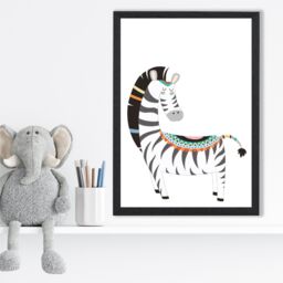 ARTZE Zebra Tribal Animal Framed Print SIZE: A4 with Black Frame in Grey - Size: A2 - thumbnail 2