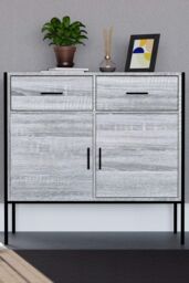 Home Discount Vida Designs Brooklyn 2 Door 2 Drawer Sideboard Cabinet Unit Storage 795 x 830 x 400 mm in Grey - thumbnail 3