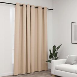 Berkfield Home Linen-Look Blackout Curtain with Grommets Beige 290x245cm - Size: 290x245 cm
