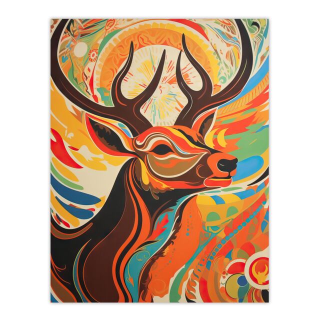 Artery8 Wall Art Print Abstract Majestic Stag Autumn Hues Sunrise Reindeer Head Portrait Vibrant Bold Bright Colourful Painting Poster - image 1