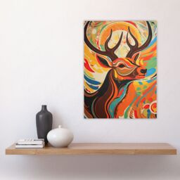 Artery8 Wall Art Print Abstract Majestic Stag Autumn Hues Sunrise Reindeer Head Portrait Vibrant Bold Bright Colourful Painting Poster - thumbnail 4