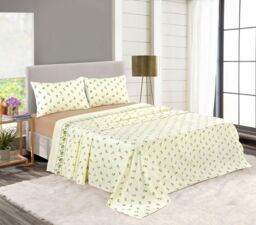 HomeSpace Direct Rosebud Brushed Cotton Flannelette Sheet Set in Cream - Size: Single