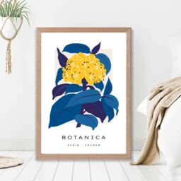 ARTZE Abstract Yellow & Blue Hydrangea Flower Market Gallery Framed Print SIZE: A3 with Oak Frame - Size: A4 - thumbnail 2
