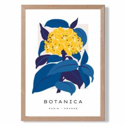 ARTZE Abstract Yellow & Blue Hydrangea Flower Market Gallery Framed Print SIZE: A3 with Oak Frame - Size: A4