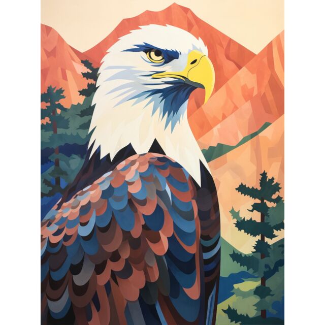 "Artery8 Wall Art Print Majestic Bald Eagle Forest Mountain Landscape Graphic Artwork Poster - Size: W12"" x H16""" - image 1