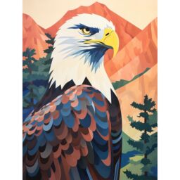 "Artery8 Wall Art Print Majestic Bald Eagle Forest Mountain Landscape Graphic Artwork Poster - Size: W12"" x H16""" - thumbnail 1