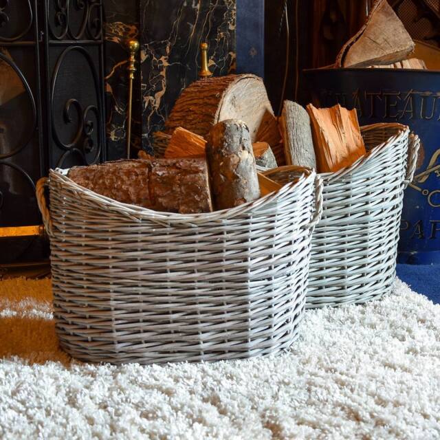 Madison & Mayfair Set of 2 Oval Scoop Log Baskets in Grey - image 1