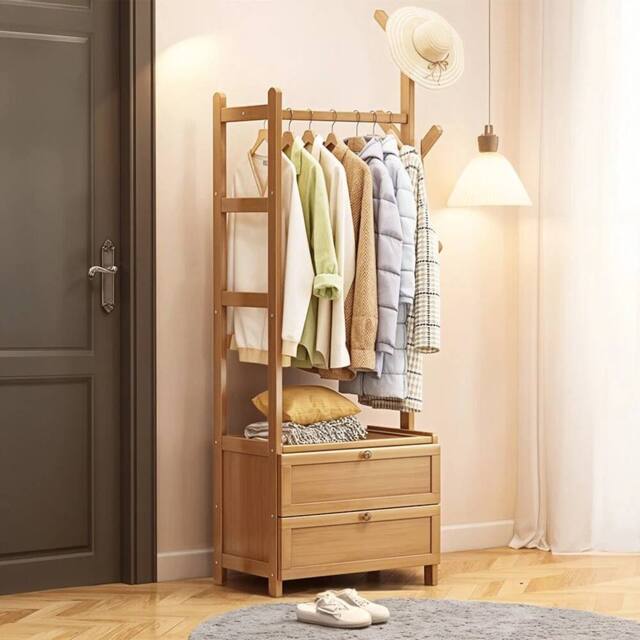 KORVIXA Bamboo Clothes Rail Rack in Brown - Size: 500mm - image 1