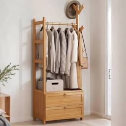 KORVIXA Bamboo Clothes Rail Rack in Brown - Size: 500mm - thumbnail 4