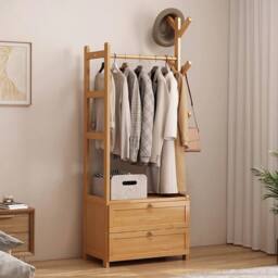KORVIXA Bamboo Clothes Rail Rack in Brown - Size: 500mm - thumbnail 5