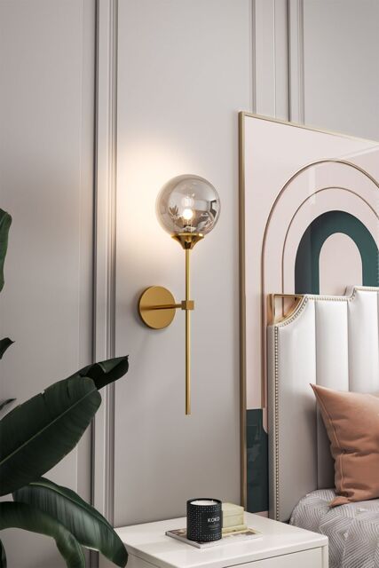 Living and Home Modern Smoke Glass Globe Wall Sconce in Metallic Gold - image 1