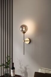 Living and Home Modern Smoke Glass Globe Wall Sconce in Metallic Gold - thumbnail 2