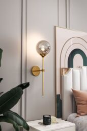 Living and Home Modern Smoke Glass Globe Wall Sconce in Metallic Gold - thumbnail 1
