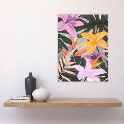 "Artery8 Tropical Exotic Colourful Lilies Monstera Design Wall Art Print - Size: W12"" x H16""" - thumbnail 4
